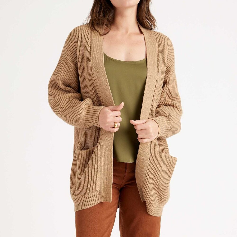 Quince 100% Organic Cotton Oversized Cardigan in Camel